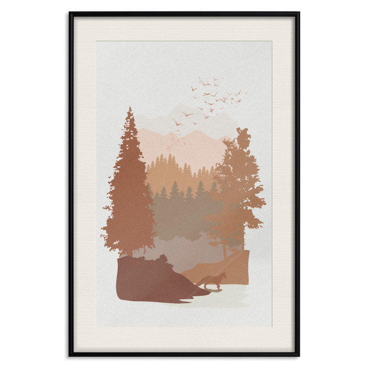 Poster Autumn in the Mountains - autumn landscape of trees on a solid gray background 131909 additionalImage 19