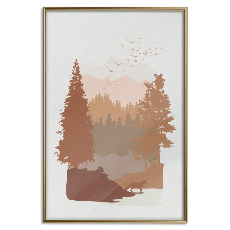 Poster Autumn in the Mountains - autumn landscape of trees on a solid gray background 131909 additionalImage 17