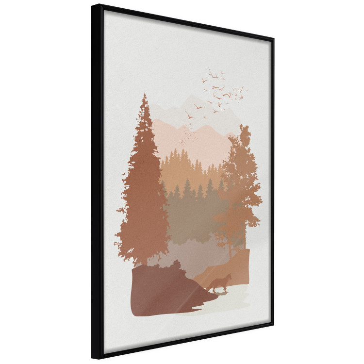 Poster Autumn in the Mountains - autumn landscape of trees on a solid gray background 131909 additionalImage 11
