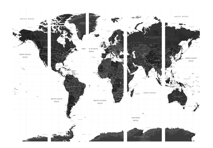 Room Divider Black and White Map II (5-piece) - dark continents on a light background 132709 additionalImage 3