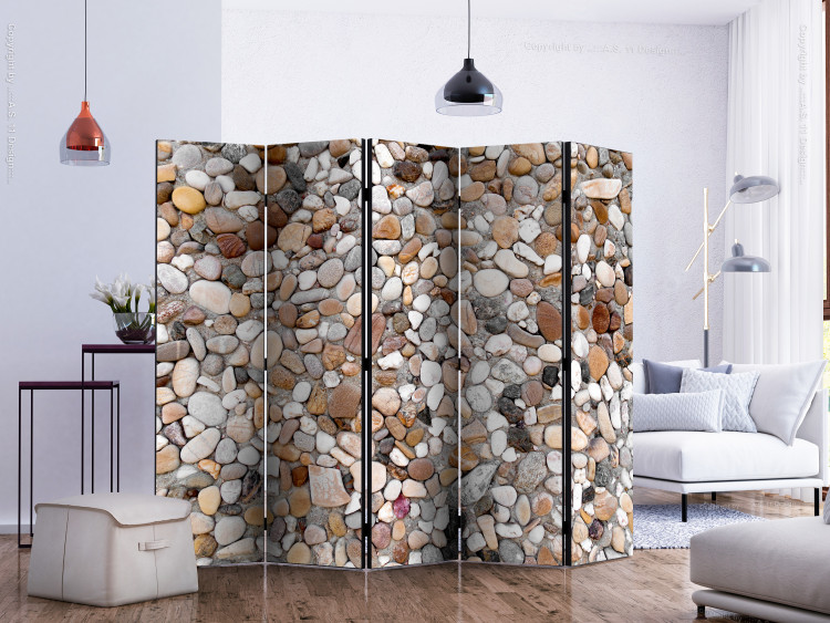 Folding Screen Stone Beach II (5-piece) - background in mosaic of colorful stones 132909 additionalImage 2
