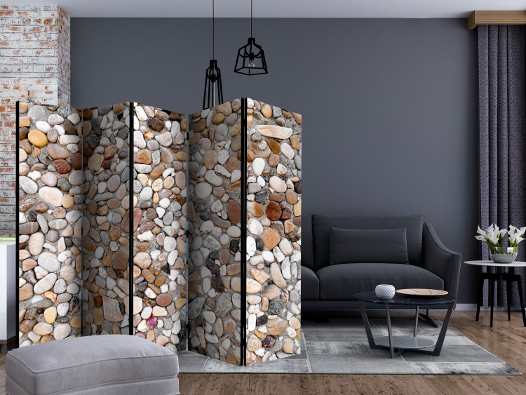 Folding Screen Stone Beach II (5-piece) - background in mosaic of colorful stones 132909 additionalImage 4