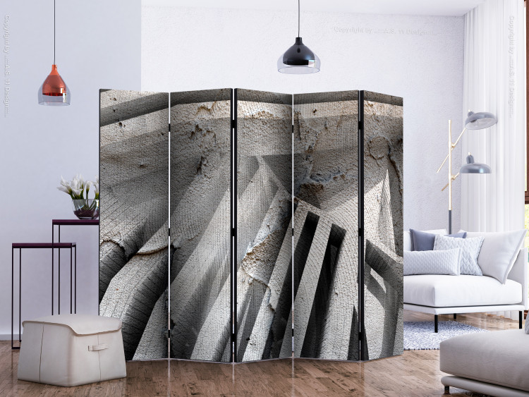 Room Divider Screen 3D Concrete II (5-piece) - industrial abstraction in gray 133009 additionalImage 2