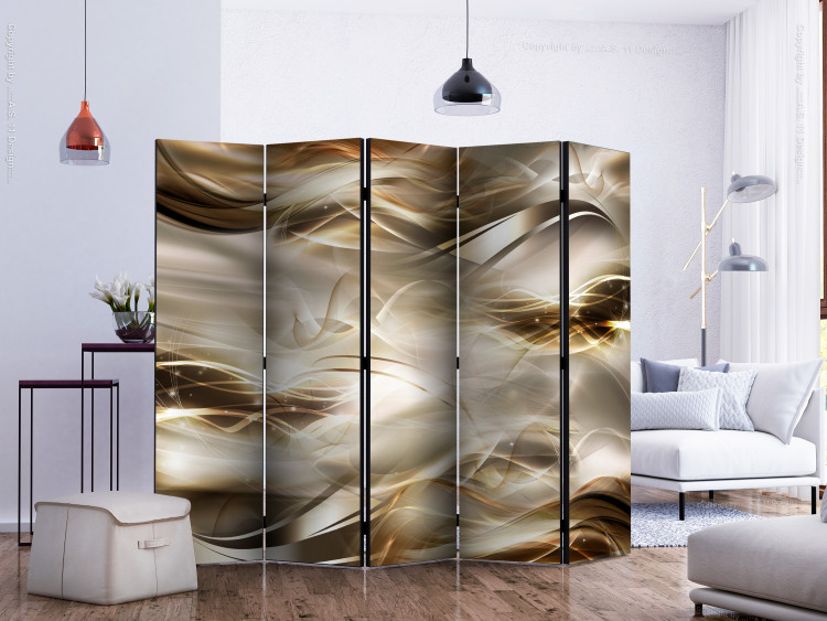 Room Separator Amber River II - illusion of golden waves in abstract motif 133709 additionalImage 2