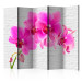 Room Divider Pink Excitement II - pink orchid flower on a white brick background 134009