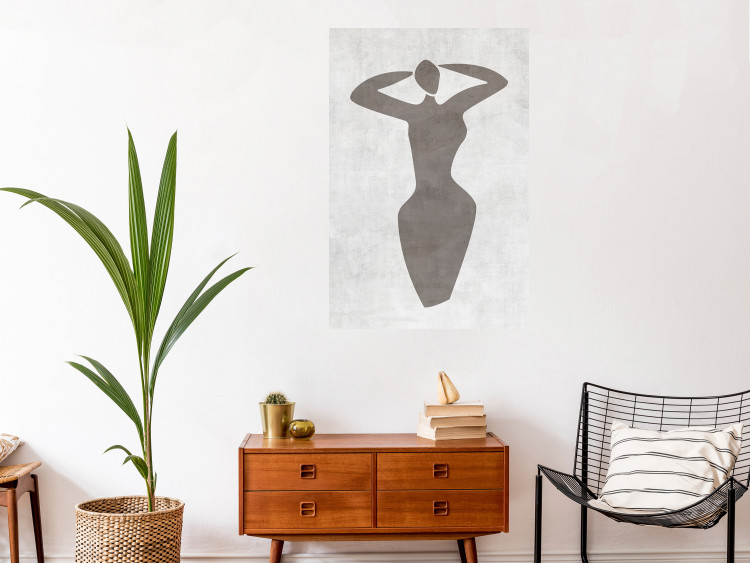 Poster Dancing Woman - black silhouette of a dancing woman on a gray background 134209 additionalImage 2
