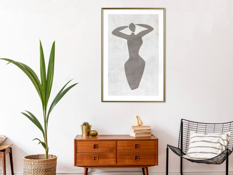 Poster Dancing Woman - black silhouette of a dancing woman on a gray background 134209 additionalImage 13