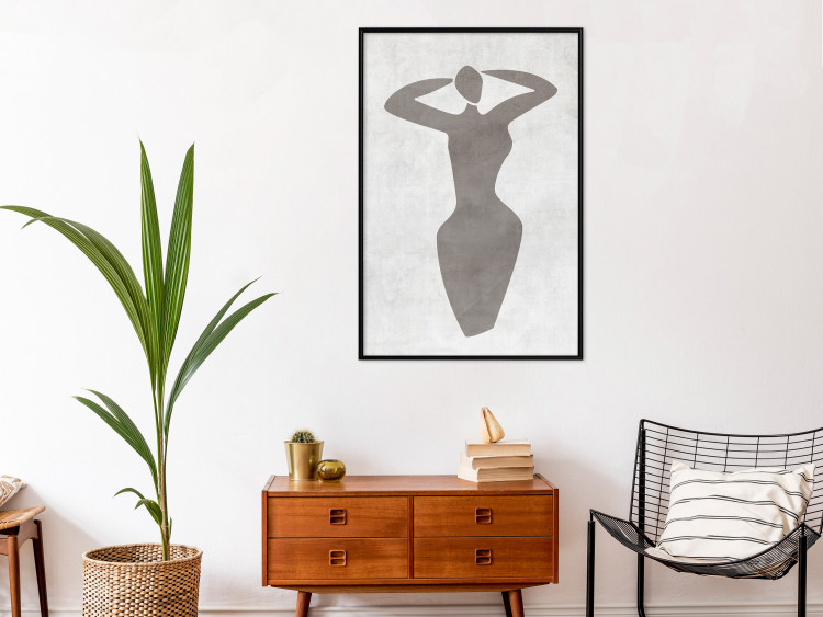 Poster Dancing Woman - black silhouette of a dancing woman on a gray background 134209 additionalImage 4
