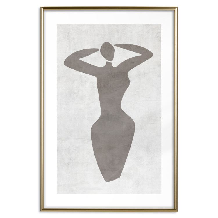 Poster Dancing Woman - black silhouette of a dancing woman on a gray background 134209 additionalImage 14