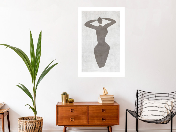 Poster Dancing Woman - black silhouette of a dancing woman on a gray background 134209 additionalImage 3