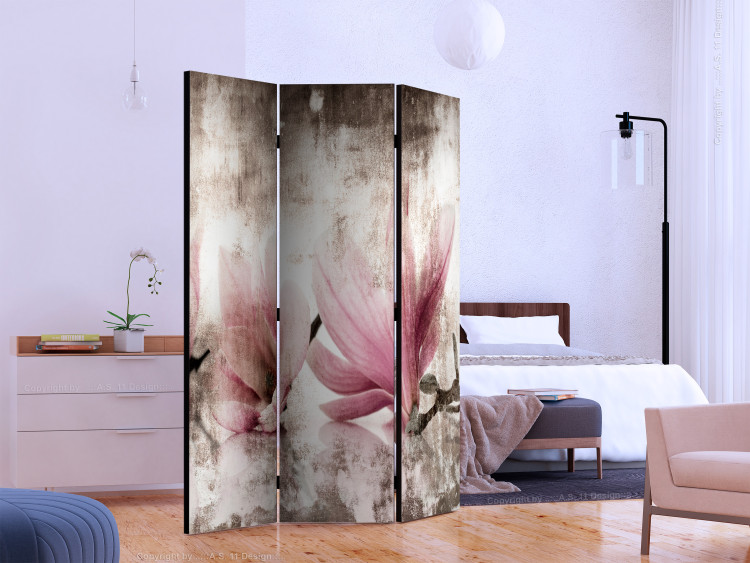 Folding Screen Vintage Magnolias (3-piece) - plant composition in pink flowers 134309 additionalImage 2
