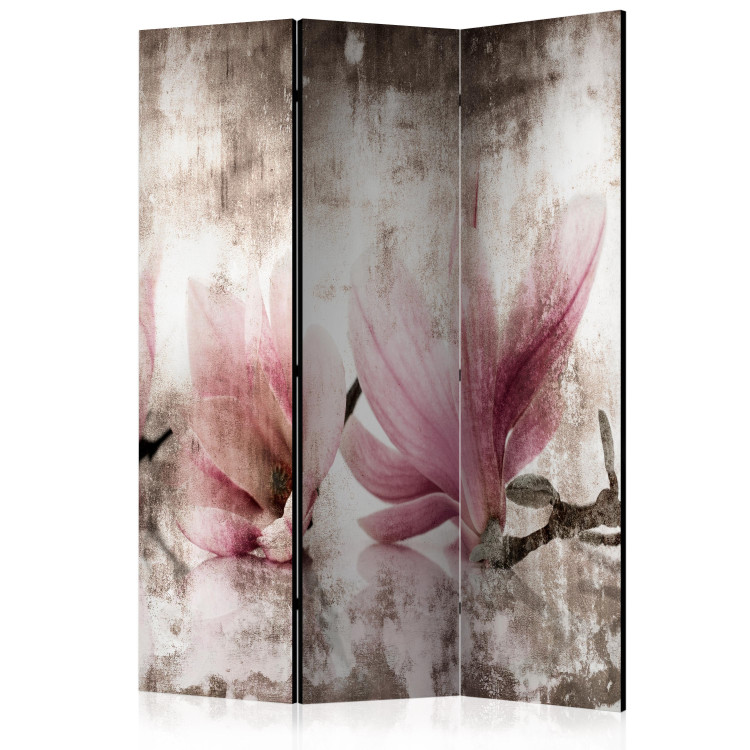 Folding Screen Vintage Magnolias (3-piece) - plant composition in pink flowers 134309