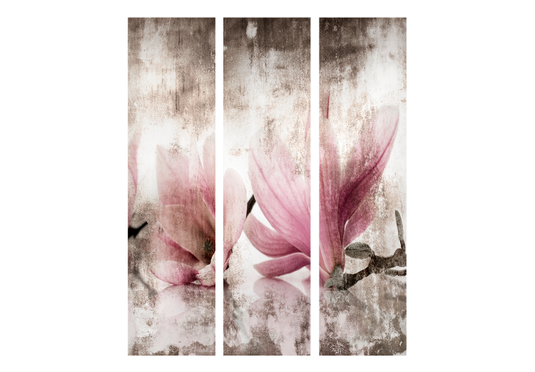 Folding Screen Vintage Magnolias (3-piece) - plant composition in pink flowers 134309 additionalImage 3