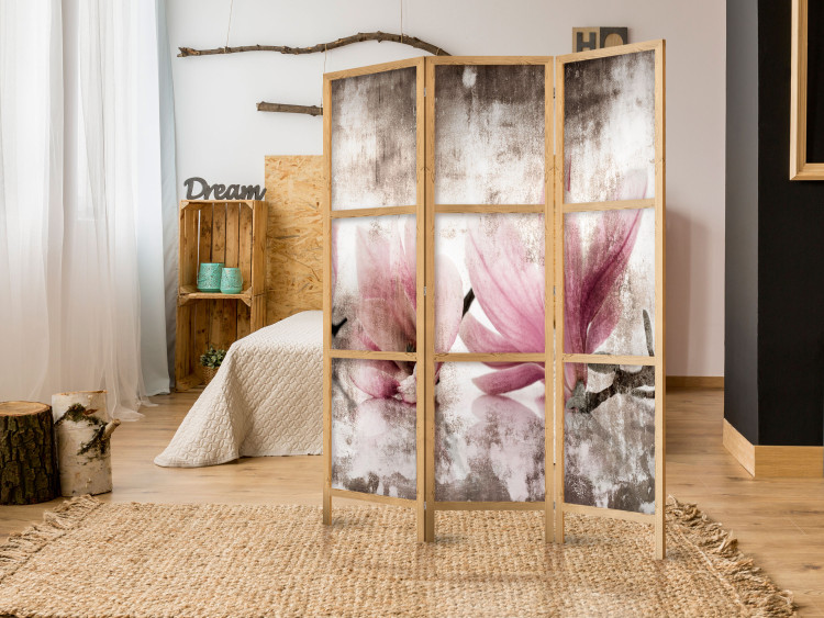 Folding Screen Vintage Magnolias (3-piece) - plant composition in pink flowers 134309 additionalImage 6
