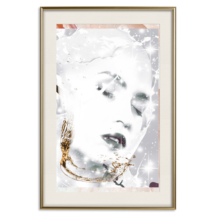 Poster Beautiful Winter Lady - black and white portrait of a woman with a golden glow 134509 additionalImage 20