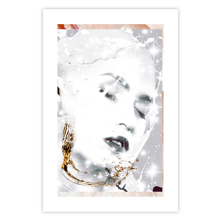 Poster Beautiful Winter Lady - black and white portrait of a woman with a golden glow 134509 additionalImage 25