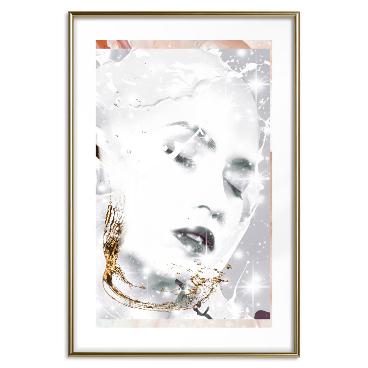 Poster Beautiful Winter Lady - black and white portrait of a woman with a golden glow 134509 additionalImage 14