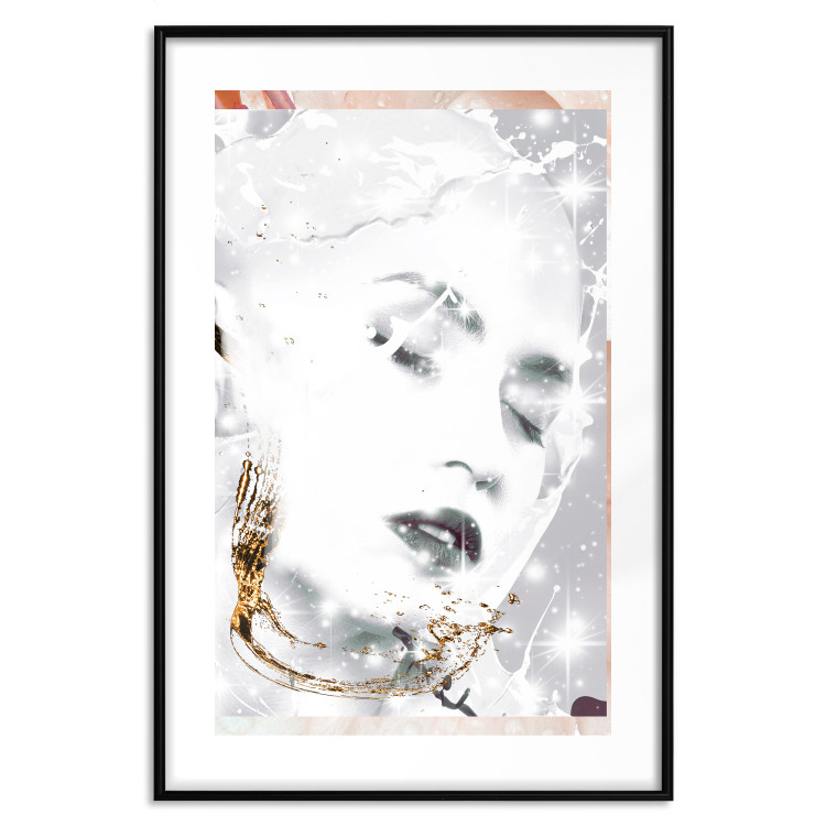 Poster Beautiful Winter Lady - black and white portrait of a woman with a golden glow 134509 additionalImage 17