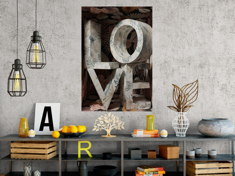 Wall Poster Deco Love - texts in plants with imitation of 3D effect on a flowery background 135509 additionalImage 21
