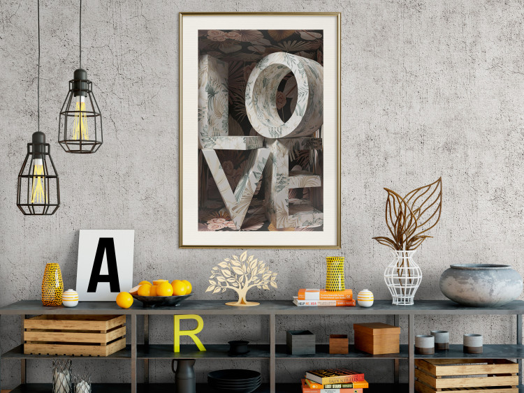 Wall Poster Deco Love - texts in plants with imitation of 3D effect on a flowery background 135509 additionalImage 14