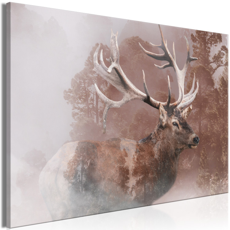 Canvas Art Print Deer (1-piece) Wide - animal in the misty forest landscape 137009 additionalImage 2