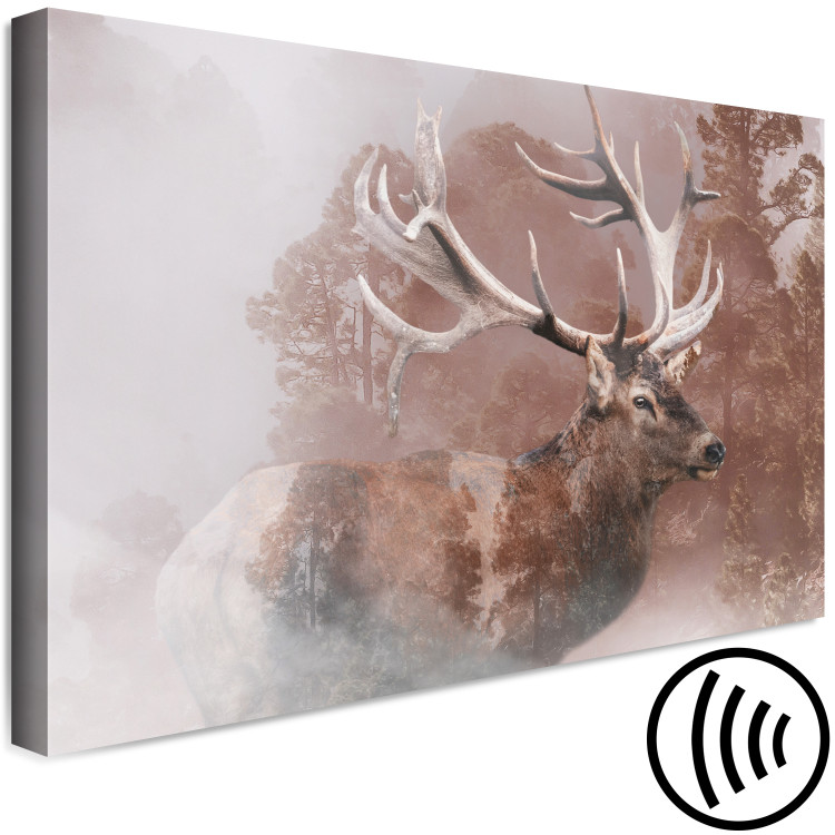 Canvas Art Print Deer (1-piece) Wide - animal in the misty forest landscape 137009 additionalImage 6