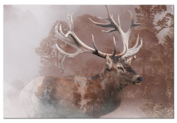Canvas Art Print Deer (1-piece) Wide - animal in the misty forest landscape 137009