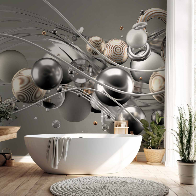 Wall Mural Dynamic space with balls in gold - Modern abstraction 138409 additionalImage 8