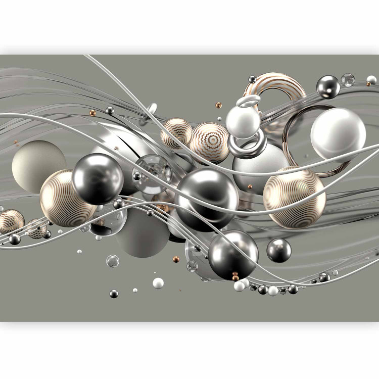 Wall Mural Dynamic space with balls in gold - Modern abstraction 138409 additionalImage 1
