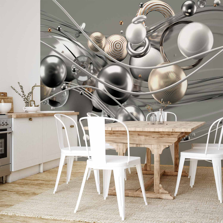 Wall Mural Dynamic space with balls in gold - Modern abstraction 138409 additionalImage 7