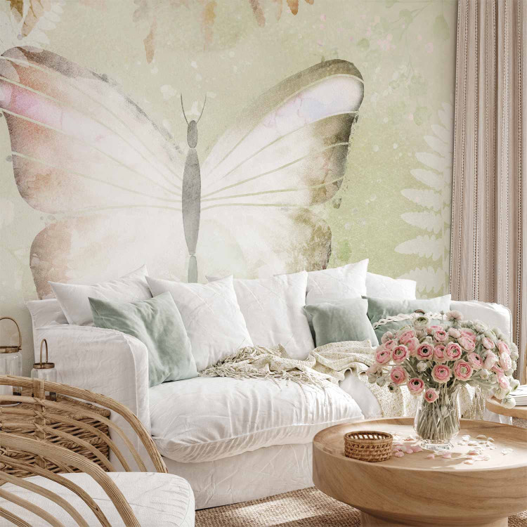 Wall Mural Paradise nature - large butterfly on a background with plants in shades of green 143509