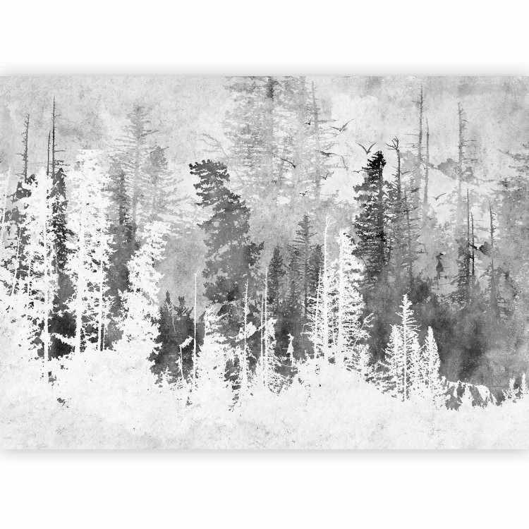 Photo Wallpaper Flying birds - abstract forest landscape in grey and white 144709 additionalImage 5
