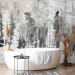Photo Wallpaper Flying birds - abstract forest landscape in grey and white 144709 additionalThumb 8