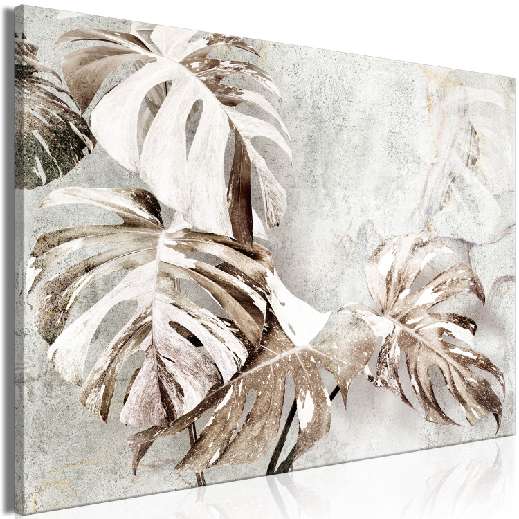 Canvas Print Monstera (1-piece) - plant landscape in leaves on a marble background 145209 additionalImage 2