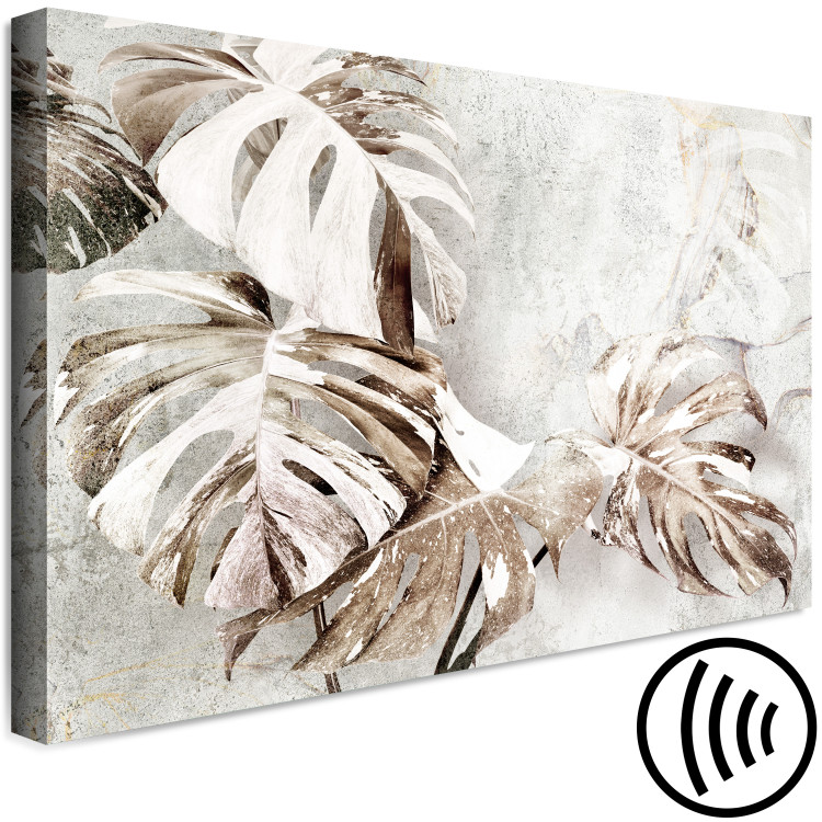 Canvas Print Monstera (1-piece) - plant landscape in leaves on a marble background 145209 additionalImage 6