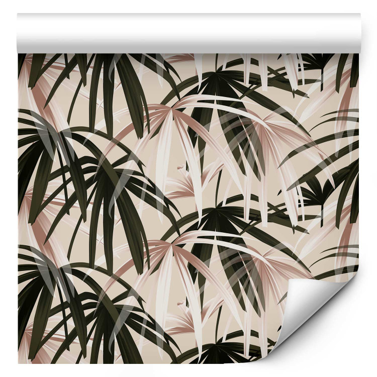 Modern Wallpaper Nature Pattern - Dark Green Palm Leaves on a Beige Background 149909 additionalImage 1