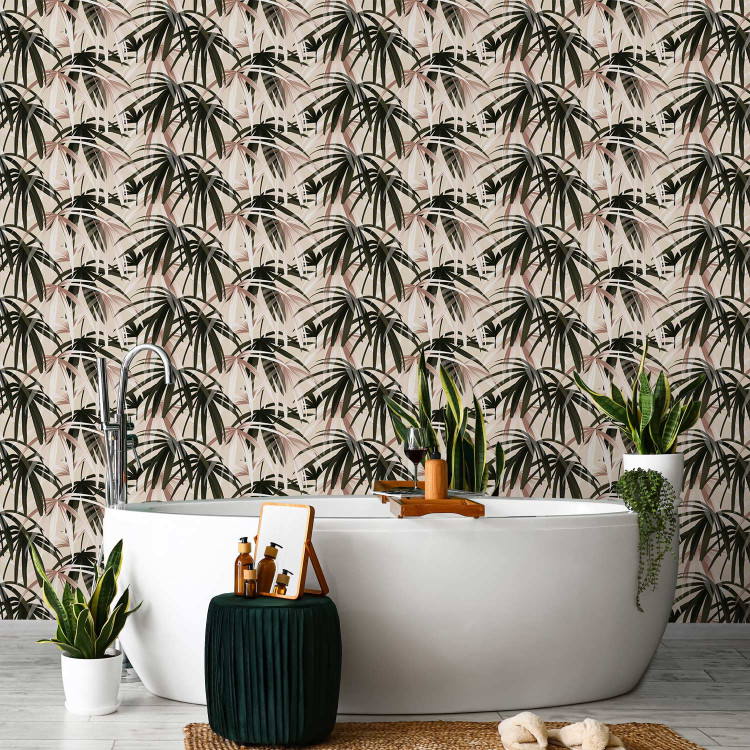 Modern Wallpaper Nature Pattern - Dark Green Palm Leaves on a Beige Background 149909 additionalImage 10