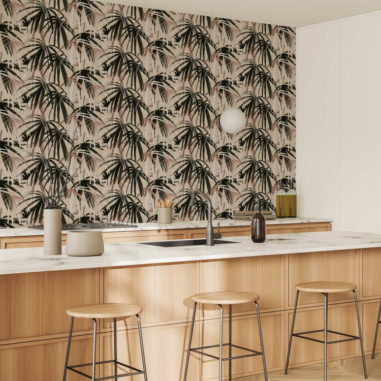 Modern Wallpaper Nature Pattern - Dark Green Palm Leaves on a Beige Background 149909 additionalImage 9