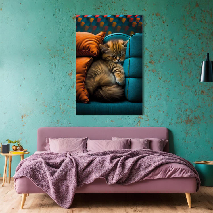 Canvas AI Cat - Cute Animal Sleeping Between Comfortable Pillows - Vertical 150109 additionalImage 3