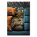 Canvas AI Cat - Cute Animal Sleeping Between Comfortable Pillows - Vertical 150109