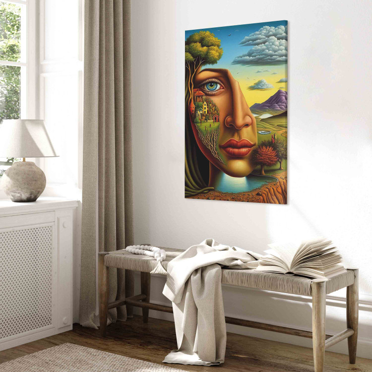 Large canvas print Abstract Portrait - A Face Against the Background of Mountains and a Small Town [Large Format] 151109 additionalImage 5