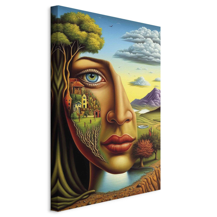 Large canvas print Abstract Portrait - A Face Against the Background of Mountains and a Small Town [Large Format] 151109 additionalImage 2