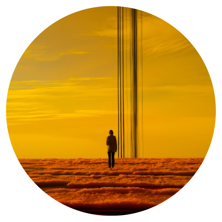Round wallpaper Solitude in the Clouds - A Figure Standing Against a Background of Intense Yellow Sky 151609 additionalImage 1