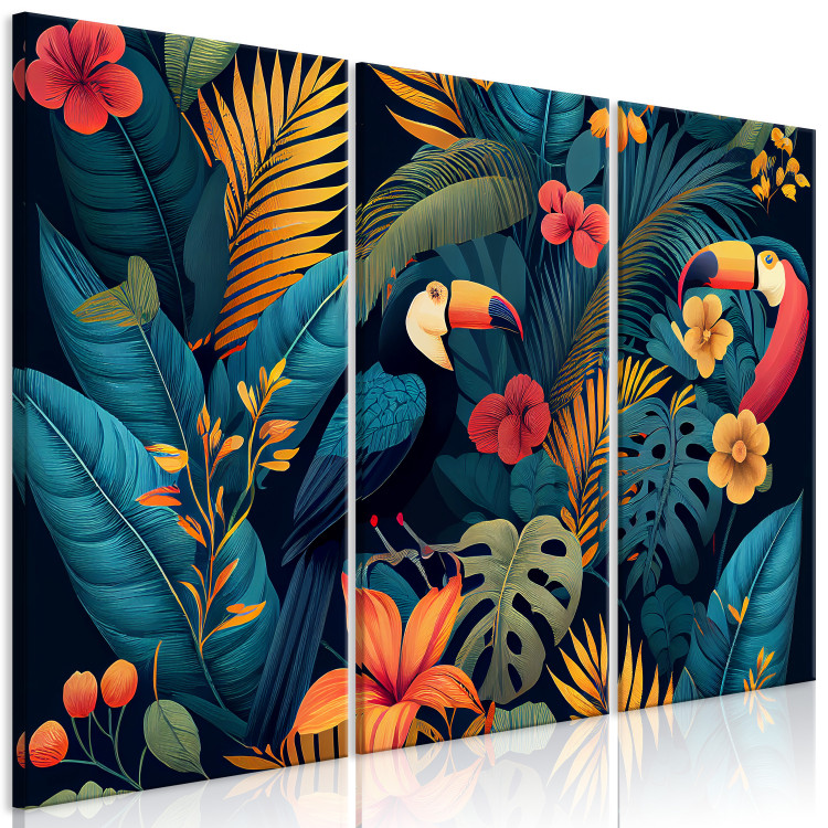 Canvas Art Print Birds in the Jungle - Toucans Among Lush Exotic Flowers and Foliage 151809 additionalImage 2