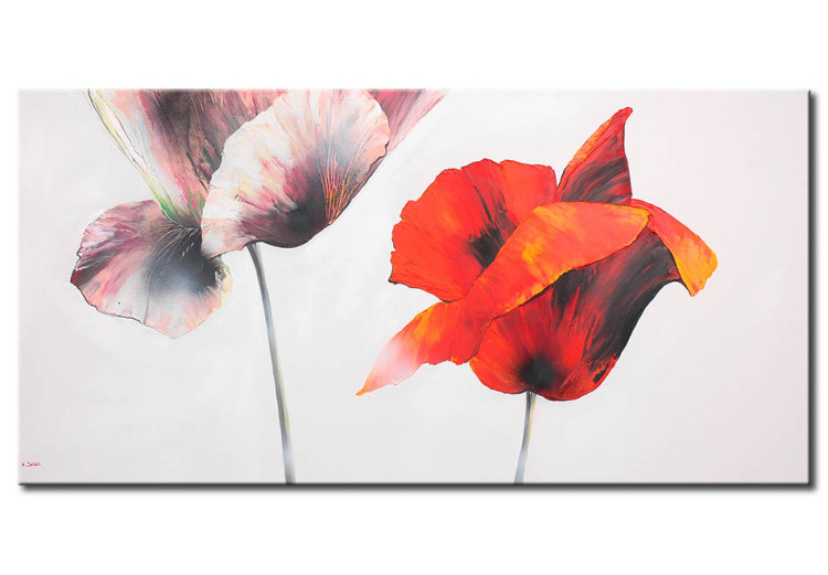 Canvas Shadow of a White and Red Poppy (1-piece) - floral motif in white 47209
