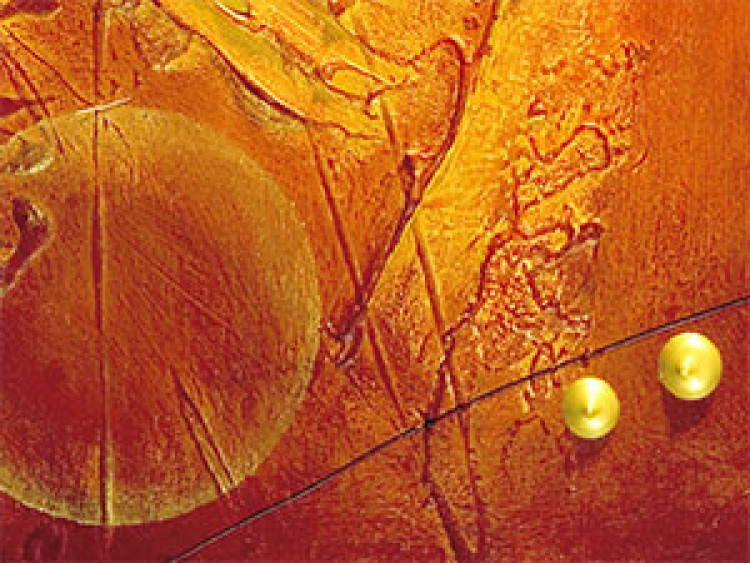 Canvas Traces (3-piece) - Orange abstraction with a fingerprint fantasy 48209 additionalImage 2