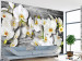 Wall Mural Chilly Orchids - White Flowers on a Wood Background in Shades of Gray 60309