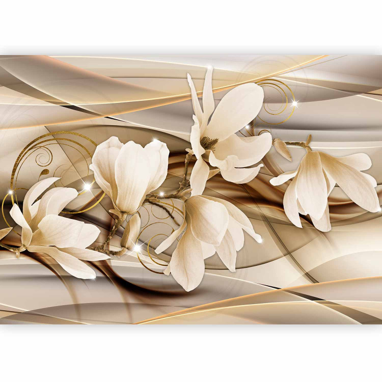 Photo Wallpaper Yellow magnolias - flowers on a delicate background with shiny patterns 64109 additionalImage 1