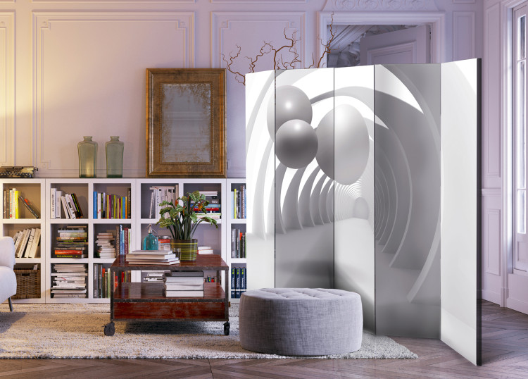 Folding Screen White Tunnel II - abstract geometric figures in a white space 95409 additionalImage 2