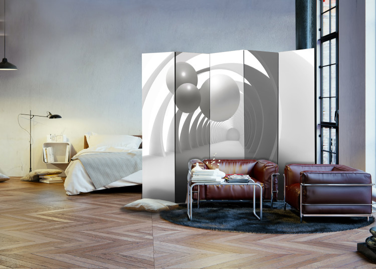 Folding Screen White Tunnel II - abstract geometric figures in a white space 95409 additionalImage 4